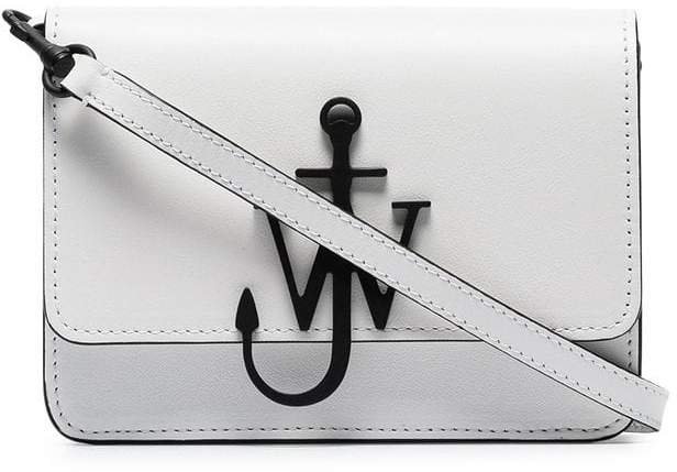 white and black anchor logo mini leather cross body bag