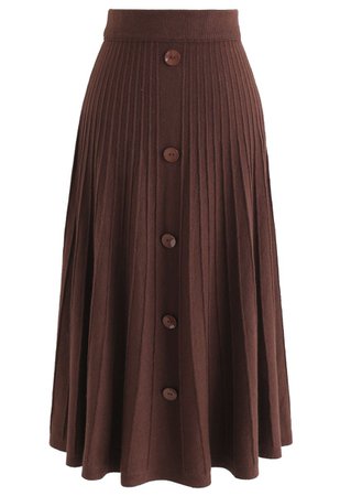 Daily Essential Knit Midi Skirt in Red Brown - Retro, Indie and Unique Fashion
