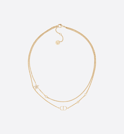 Dior PETIT CD DOUBLE NECKLACE Gold-Finish Metal and White Crystals