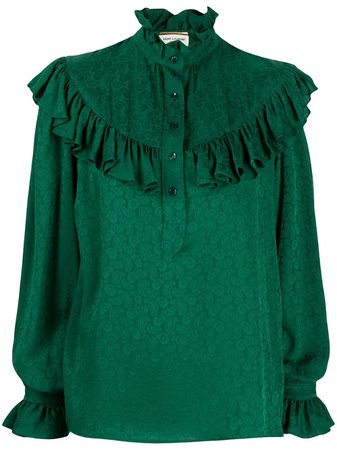 Saint Laurent paisley print frilled blouse green 632675Y143U - Farfetch