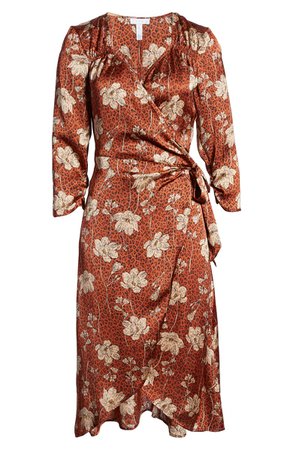 Leith Floral Print Wrap Dress brown