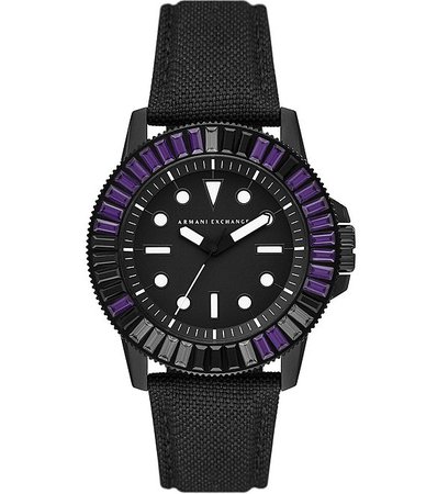 A/X Armani Exchange Leonardo Three-Hand Black Fabric Watch