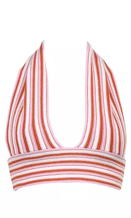 Blast From The Past Pink White Deep V Striped Halter Knit Tie Open Bac – Indie XO