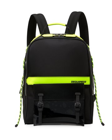 Dsquared2 Multi-Zip Canvas Backpack w/ Leather Trim