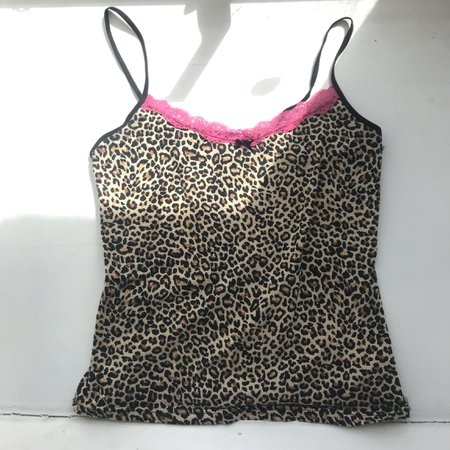Y2k leopard print cami top is ugh bow and pink lace... - Depop