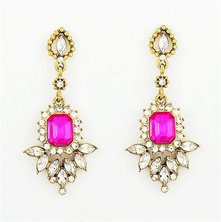 Crystal Fringed Drops - fuchsia stone and rhinestone earrings by Shamelessly Sparkly