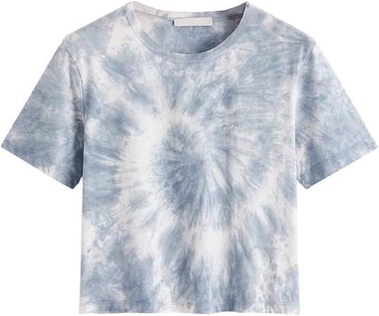SweatyRocks Women's Tie Dye Letter Print Crop Top T Shirt (Small, Blue) at Amazon Women’s Clothing store