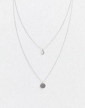 ASOS DESIGN multirow necklace twisted nugget bead and hoop in silver tone | ASOS