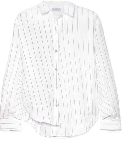 Asymmetric Striped Cotton-poplin Shirt - White