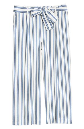 Halogen® Stripe Tie Waist Wide Leg Pants white bluetrom
