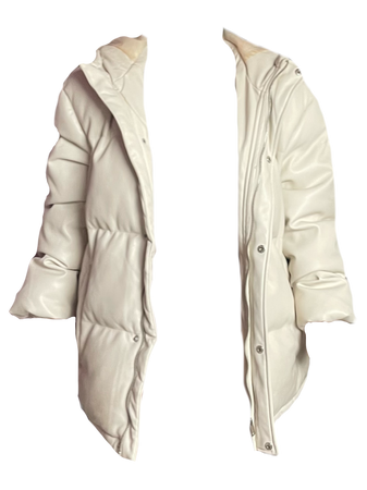 cream hooded puffer coat long