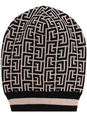 Balmain Monogram Knitted Beanie Hat - Farfetch
