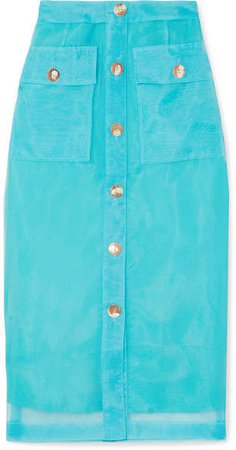 REJINA PYO - Lily Button-detailed Organza Midi Skirt - Blue