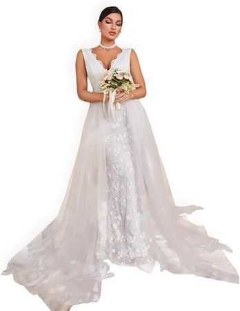 Amazon.com: Women's White Wedding Long Dresses Sexy Floor-Length Mermaid Bodycon Party Evening Maxi Dress : Clothing, Shoes & Jewelry