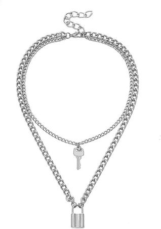 Amazon.com: MJartoria Layered Necklaces for Women Trendy Retro Lock Key Pendant Silver Chain Necklaces Dainty Chunky Link Chain Choker Necklaces for Girls Jewelry Birthday Gifts: Clothing, Shoes & Jewelry