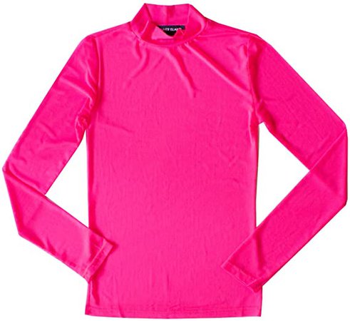Runner Island Womens Neon Hot Pink Mesh Workout Top Long Sleeve Sexy Swimsuit Cover Up Mock Turtleneck (Small) at Amazon Women’s Clothing store