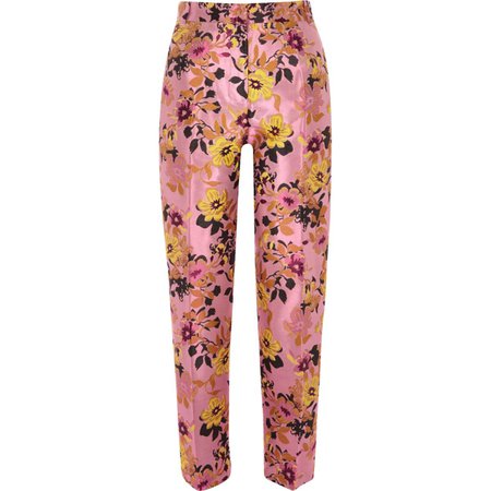 Pink floral jacquard straight leg pants - Tapered Pants - Pants - women