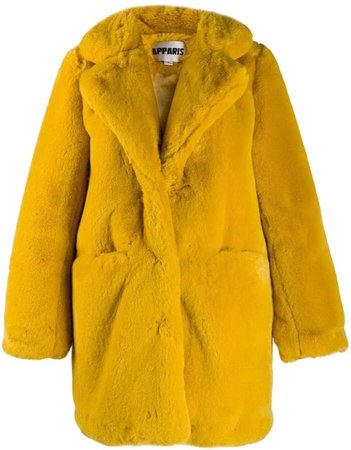 yellow faux fur coat