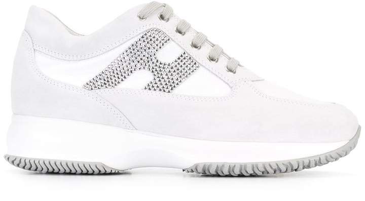 studded logo lace up trainers