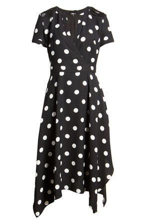 Karl Lagerfeld Paris Polka Dot Wrap Front Dress | black