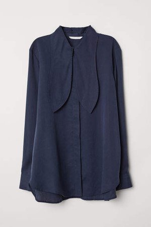 Lyocell Tie-front Blouse - Blue