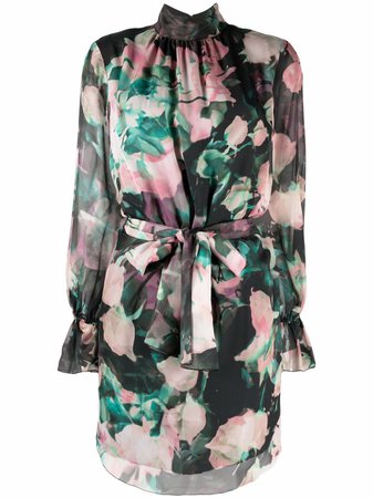 Blumarine rose-print Silk Mini Dress - Farfetch