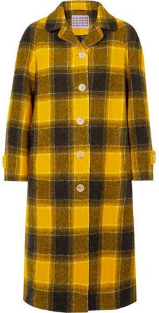 Oversized Checked Wool Coat - Yellow