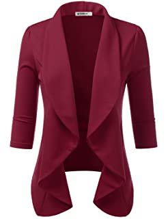 Beyove Women's 3/4 Stretchy Ruched Sleeve Open Front Lightweight Work Office Blazer Jacket with Plus Size (Size S~3XL) at Amazon Women’s Clothing store
