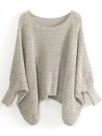 Khaki Batwing Sleeve Hollow Loose Sweater | SHEIN USA