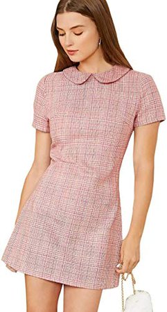 MAKEMECHIC Women's Peter Pan Collar Short Sleeve Polka Dot Shift Dress at Amazon Women’s Clothing store
