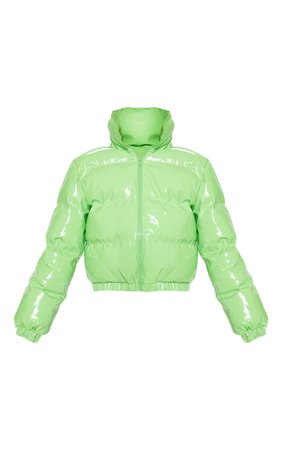 *clipped by @luci-her* Lime Vinyl Puffer | Coats & Jackets | PrettyLittleThing USA