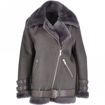 Womens Oversized Sheepskin Flying Jacket Grey : Khloe - Sheepskin & Fur from Leather Company UK
