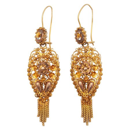 Victorian Filigree 14K Gold Dangle Earrings For Sale at 1stDibs | cannetille vs filigree