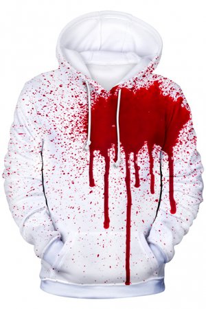 Halloween Horror Blood 3D Printing Long Sleeve Unisex White Hoodie - takeluckhome.com