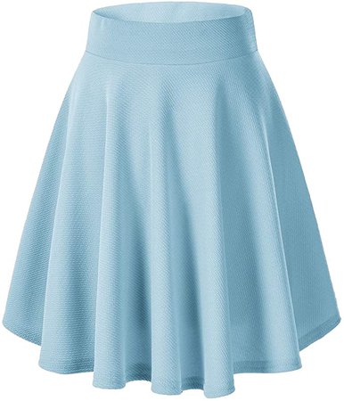 Urban CoCo Women's Basic Versatile Stretchy Flared Casual Mini Skater Skirt (L, Light Blue-Long) at Amazon Women’s Clothing store
