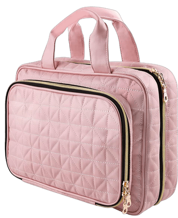 UHNDY Toiletry Bag, Hanging Travel Makeup Bag for Women, Stylish Foldable Cosmetic Organizer with 6 Sections, for Accessories and Toiletries, Large Capacity, Suitable for Traveling and Home Use, Pink