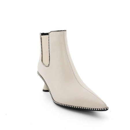 Cream LACAN Sculptured Heel Leather Ankle Boots | JessicaBuurman