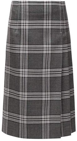 Checked Pleated Midi Skirt - Womens - Grey