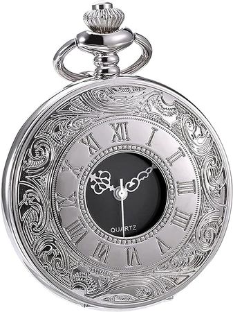 Amazon.com: Hicarer Classic Quartz Pocket Watch with Roman Numerals Scale and Chain Belt (Silver) : Clothing, Shoes & Jewelry