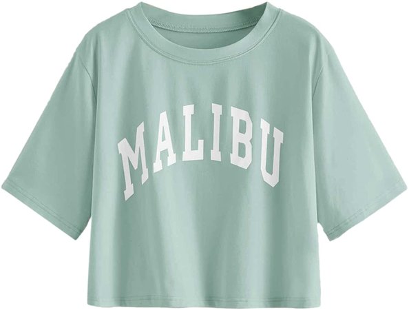 DIDK Women's Crop Top Half Sleeve Letter Print Casual Loose Tee Green Small : Clothing, Shoes & Jewelry