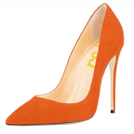 On Sale Orange Stiletto Heels Office Heels Pointy Toe Suede Shoes for Work, Formal event, Music festival, Anniversary, Going out | FSJ