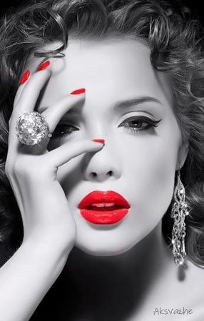Black & White Model Red Lips & Nails