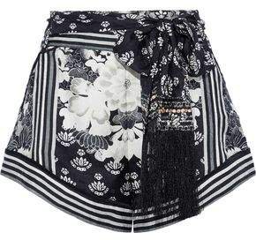 Wild Moonchild Belted Printed Silk-jacquard Shorts