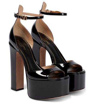 Valentino Garavani - Tan-Go 155 patent leather platform sandals | Mytheresa