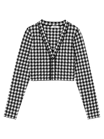 Shop Sandro Cropped Gingham Knit Cardigan | Saks Fifth Avenue