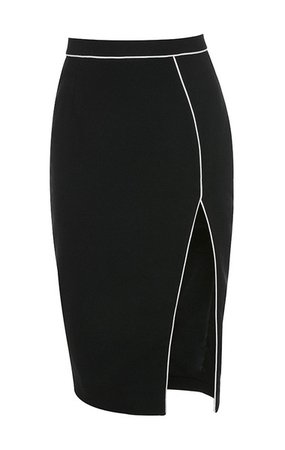 Clothing : Skirts : 'Larsa' Black Thigh Split Pencil Skirt