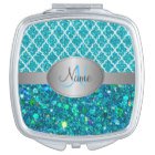 Sparkly Beach Wedding Blue Glitter Bride Monogram Compact Mirror | Zazzle.com