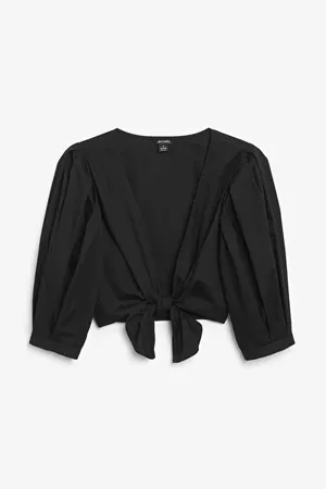 Tie-front cropped blouse - Black magic - Tops - Monki WW