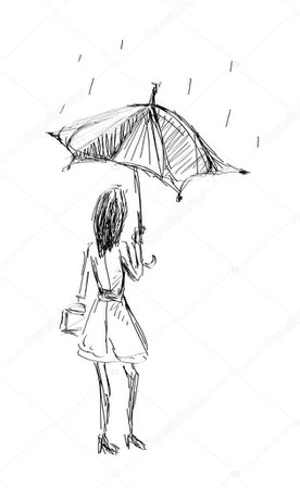 Girl Holding Umbrella Sketch Hand Draw — Stock Vector © bigfatnapoleon #8884153