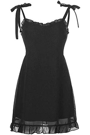 Goth Dark E-Girl Sweet Black Summer Mini Dresses Y2K Dress Spaghetti Straps Sleeveless Swing Skater Dress(M) at Amazon Women’s Clothing store